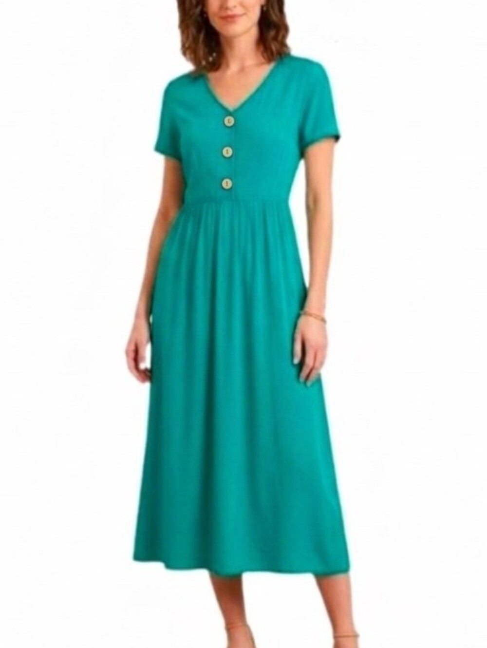 Carole Little Dress Short Sleeve Midi Shirtwaist Teal Size 4
